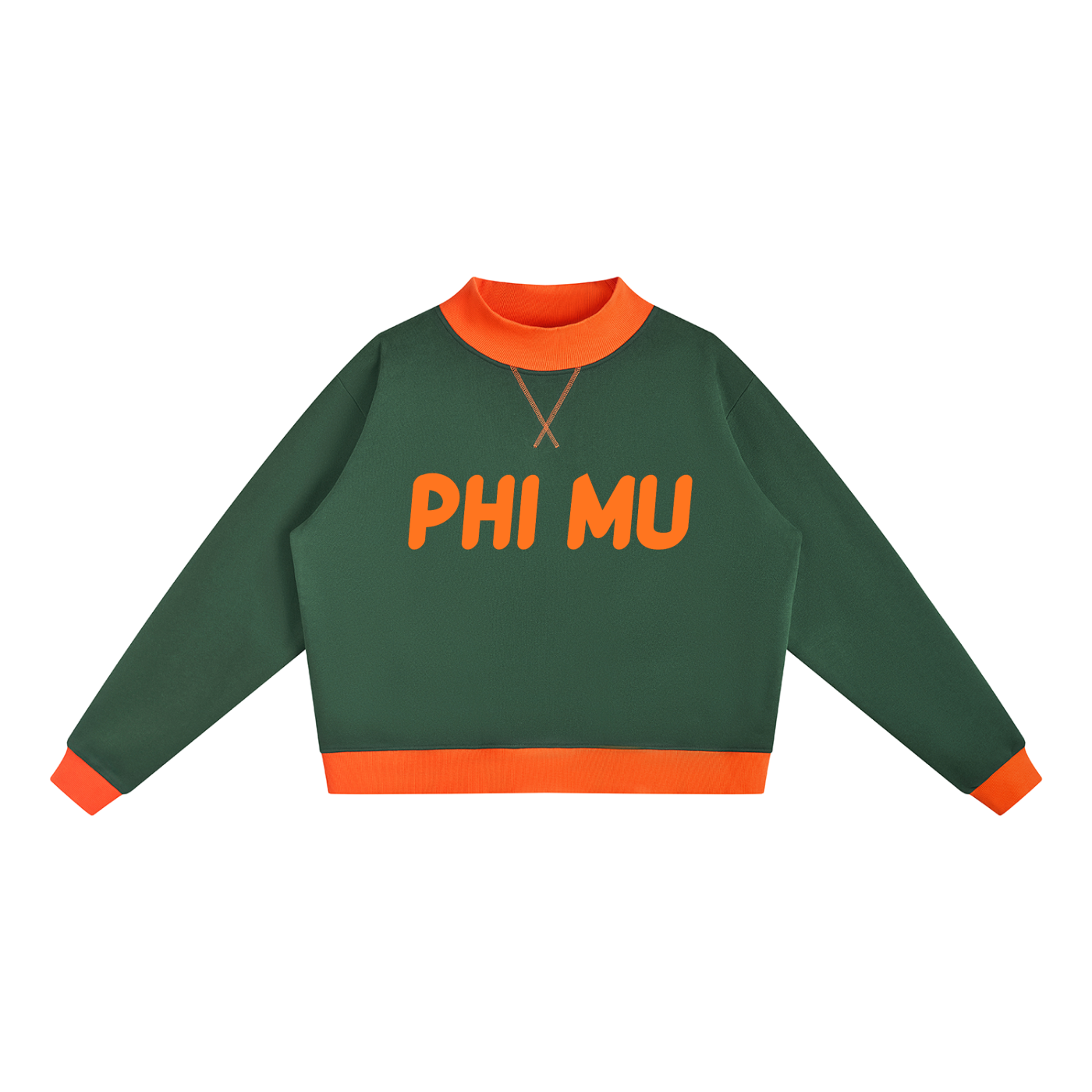 Dark Green with Orange Bubble Text Mockneck