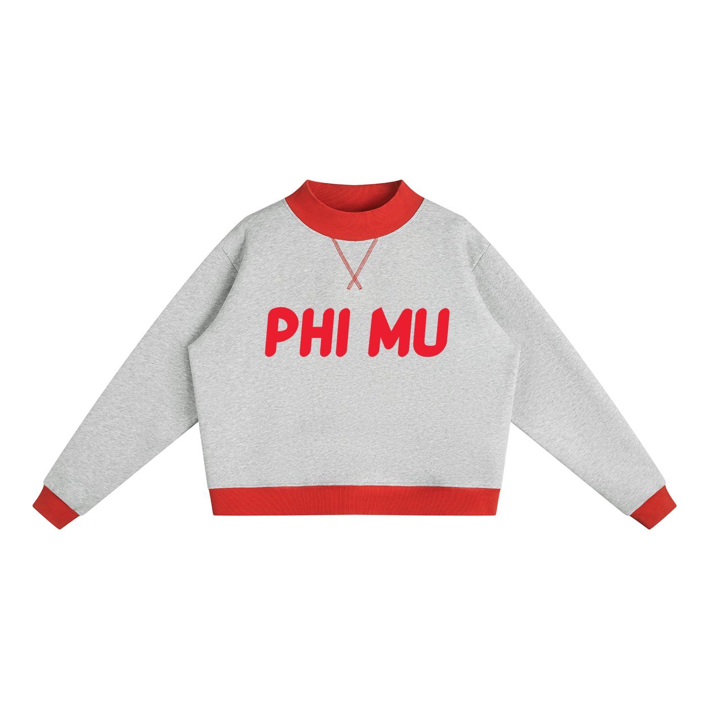 Flower Gray with Red Bubble Text Mockneck
