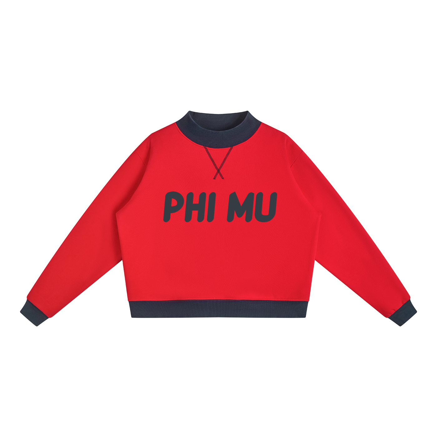 Red with Navy Blue Bubble Text Mockneck